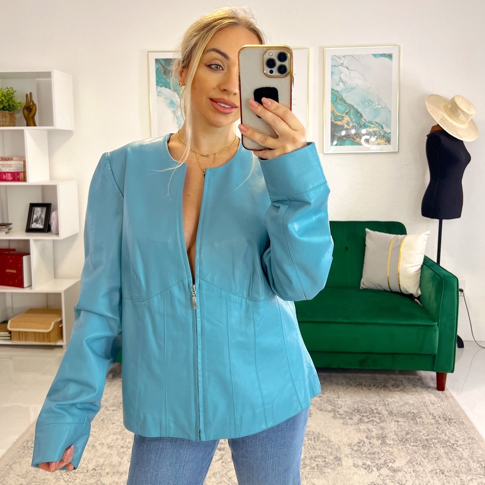 Style & co 100% Genuine Leather Teal Jacket